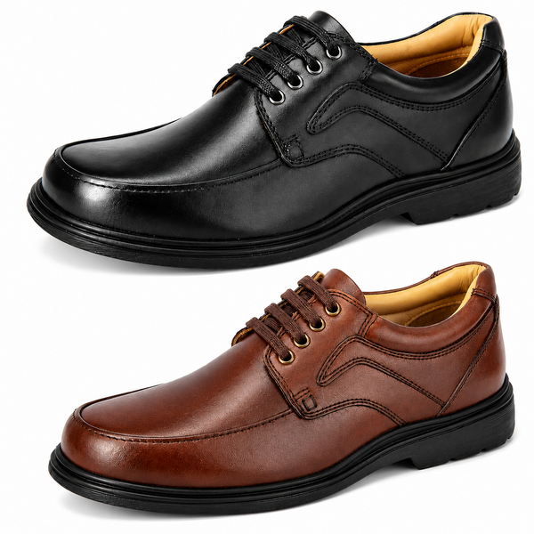 Mens Leather Extra Wide E to 3E Lace Up Casual Shoes