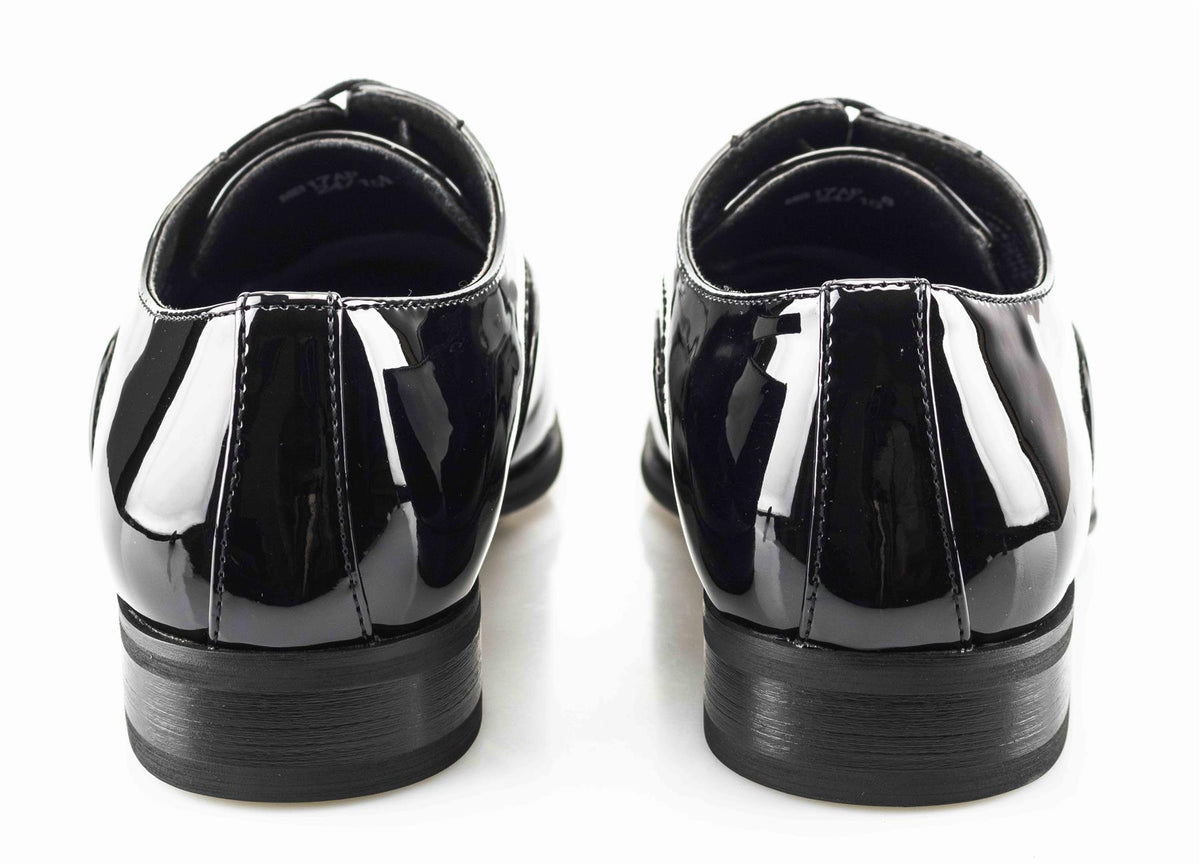 Men's Black Patent PU Capped Oxford Formal Smart Lace Up Shoes