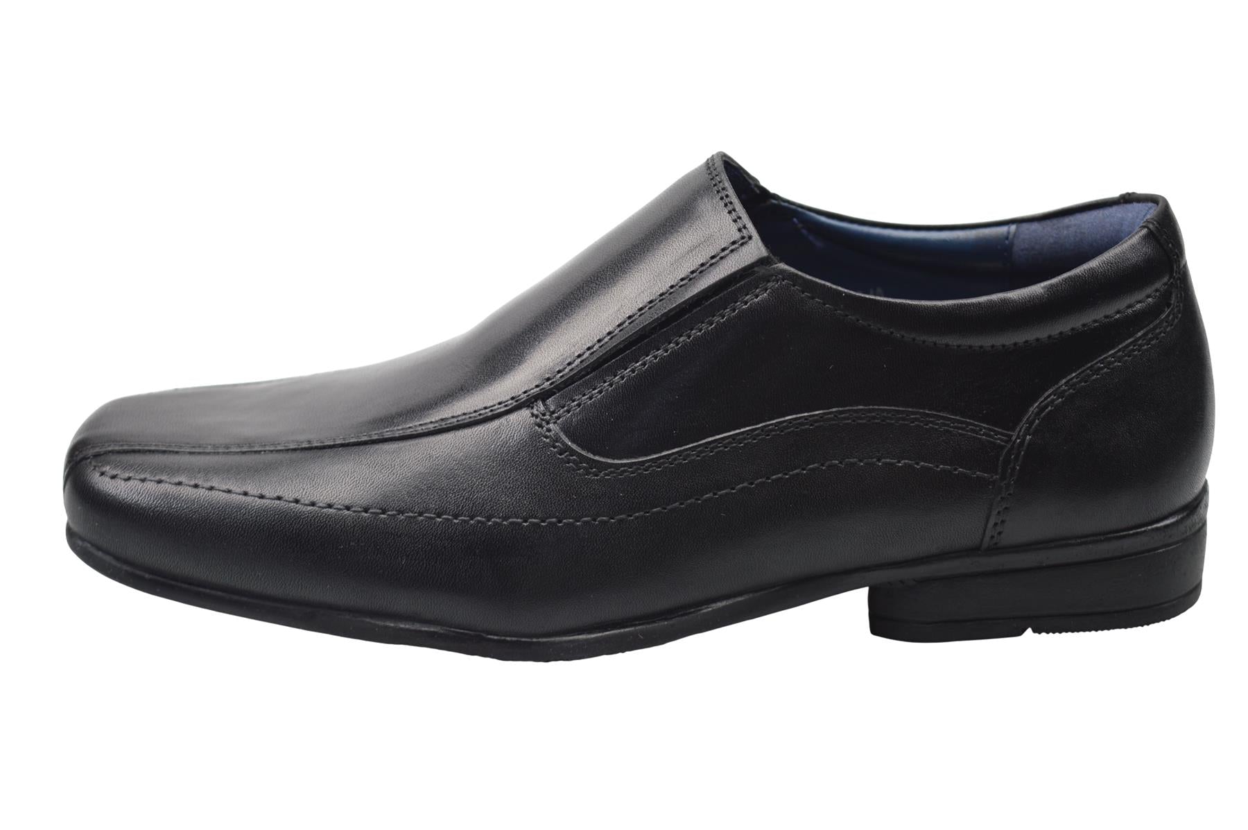 Boys Black Leather Twin Gusset Slip On School Shoes