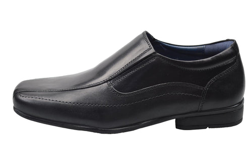 Boys Black Leather Twin Gusset Slip On School Shoes