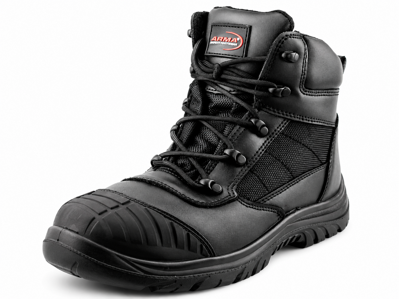 Men's S3 Black Leather Lace Up Side Zip Safety Work Boots
