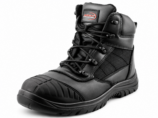 Men's S3 Black Leather Lace Up Side Zip Safety Work Boots
