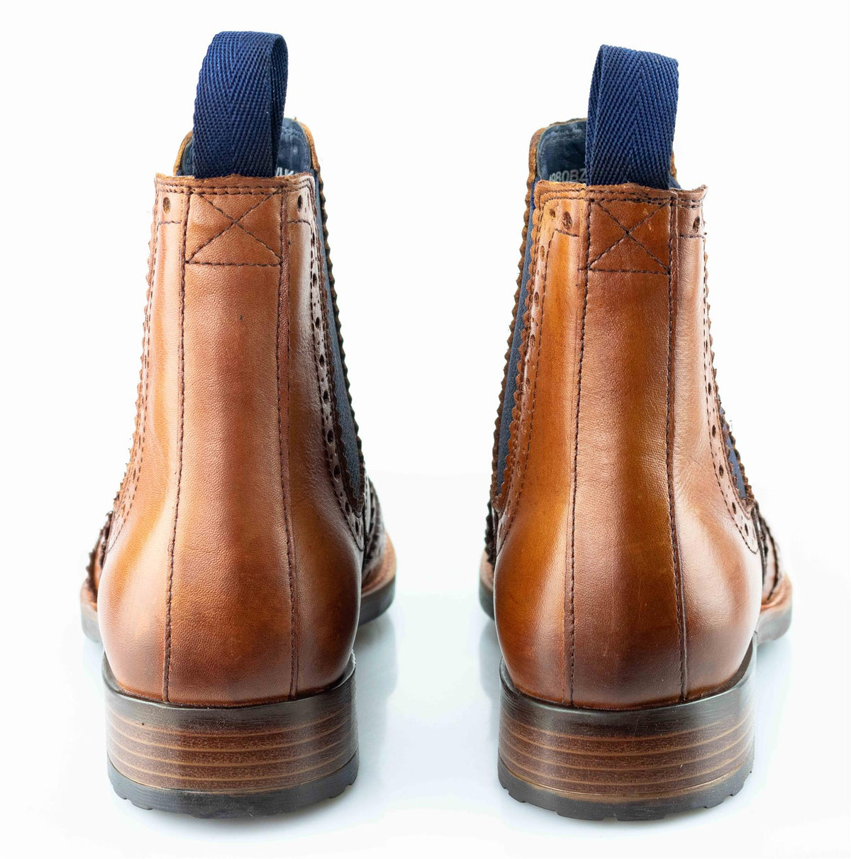 Men's Tan Burnished Softie Leather Brogue Chelsea Boots