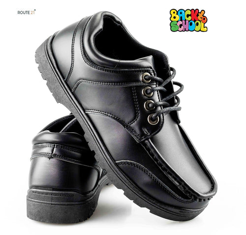Boys Black PU Lace Up School Boat Shoes
