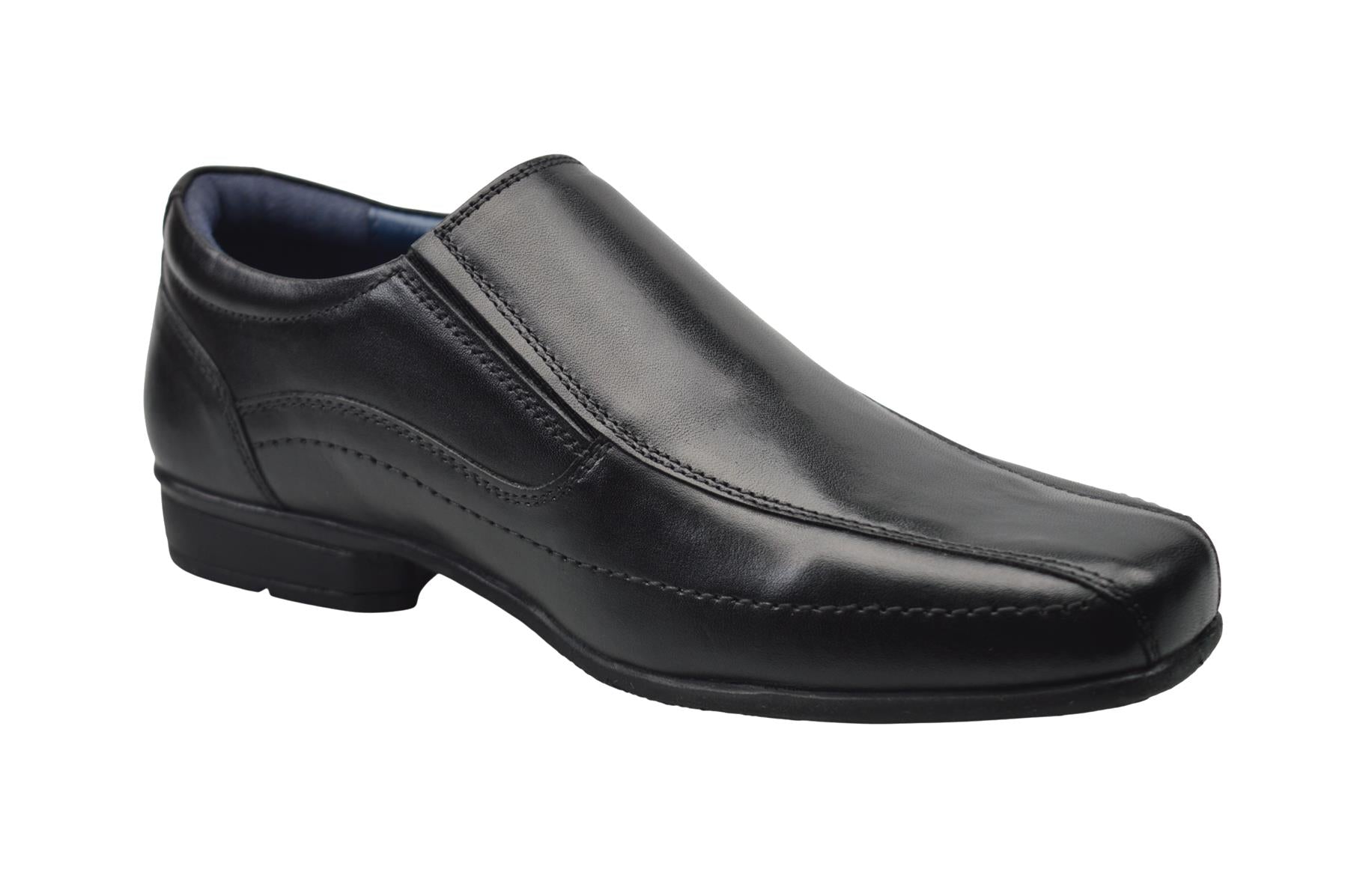 Boys Black Leather Twin Gusset Slip On School Shoes