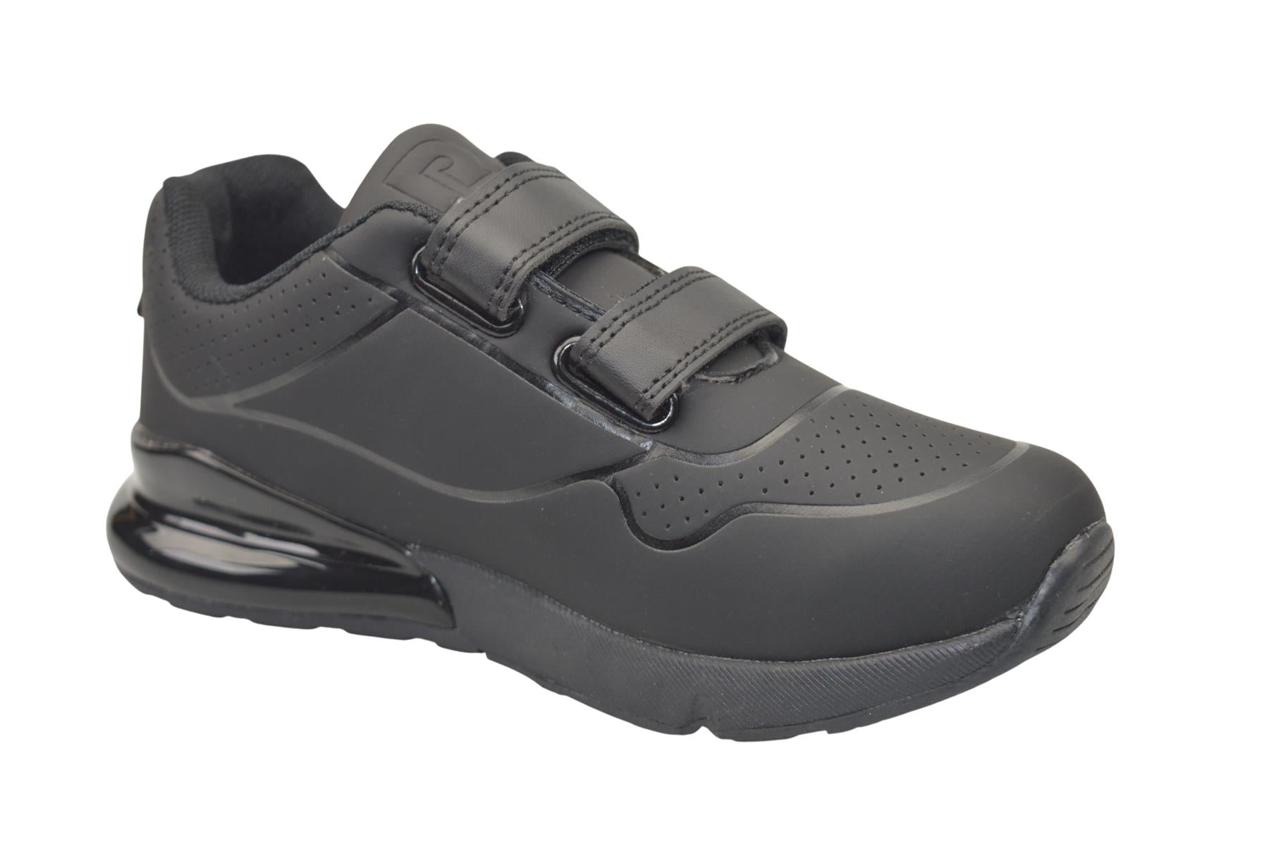 Boys Black PU School Trainers with Twin Bar Touch Fastening