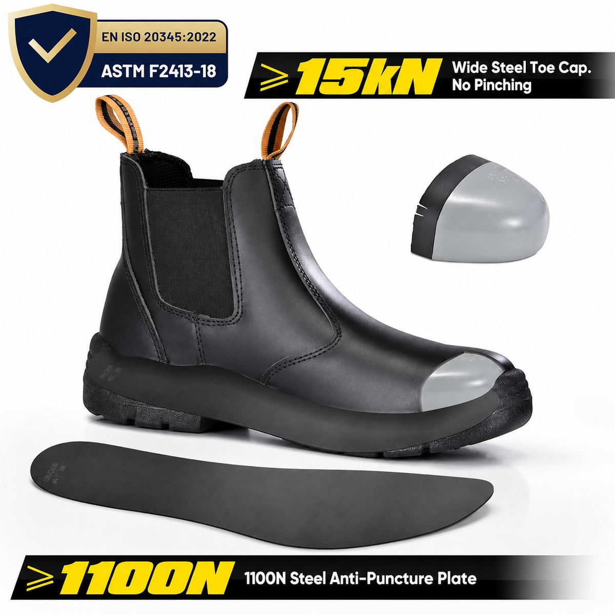 Men's S3 Black Leather Dealer Work Safety Boots