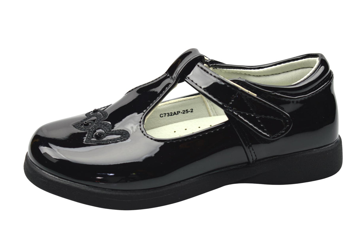 Girls' Infant Black PU Touch Fastening T-Bar School Shoes