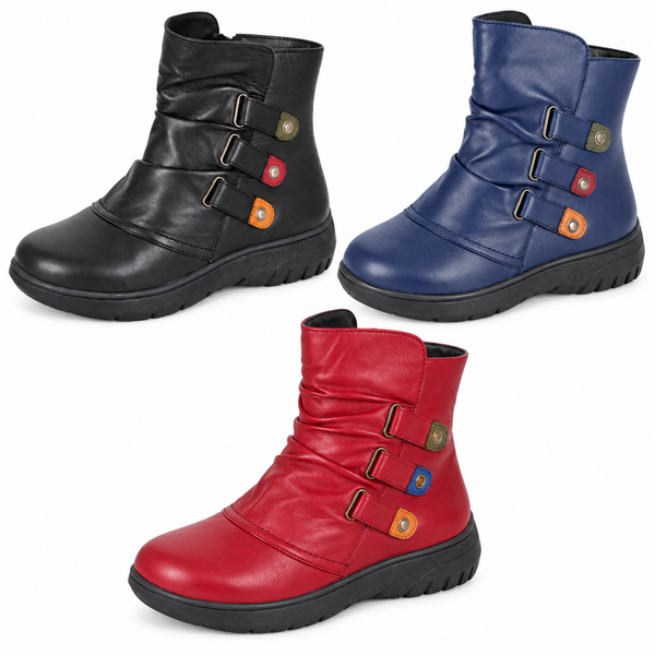 Women's Extra Wide EE Leather Memory Foam Zip Ankle Boots