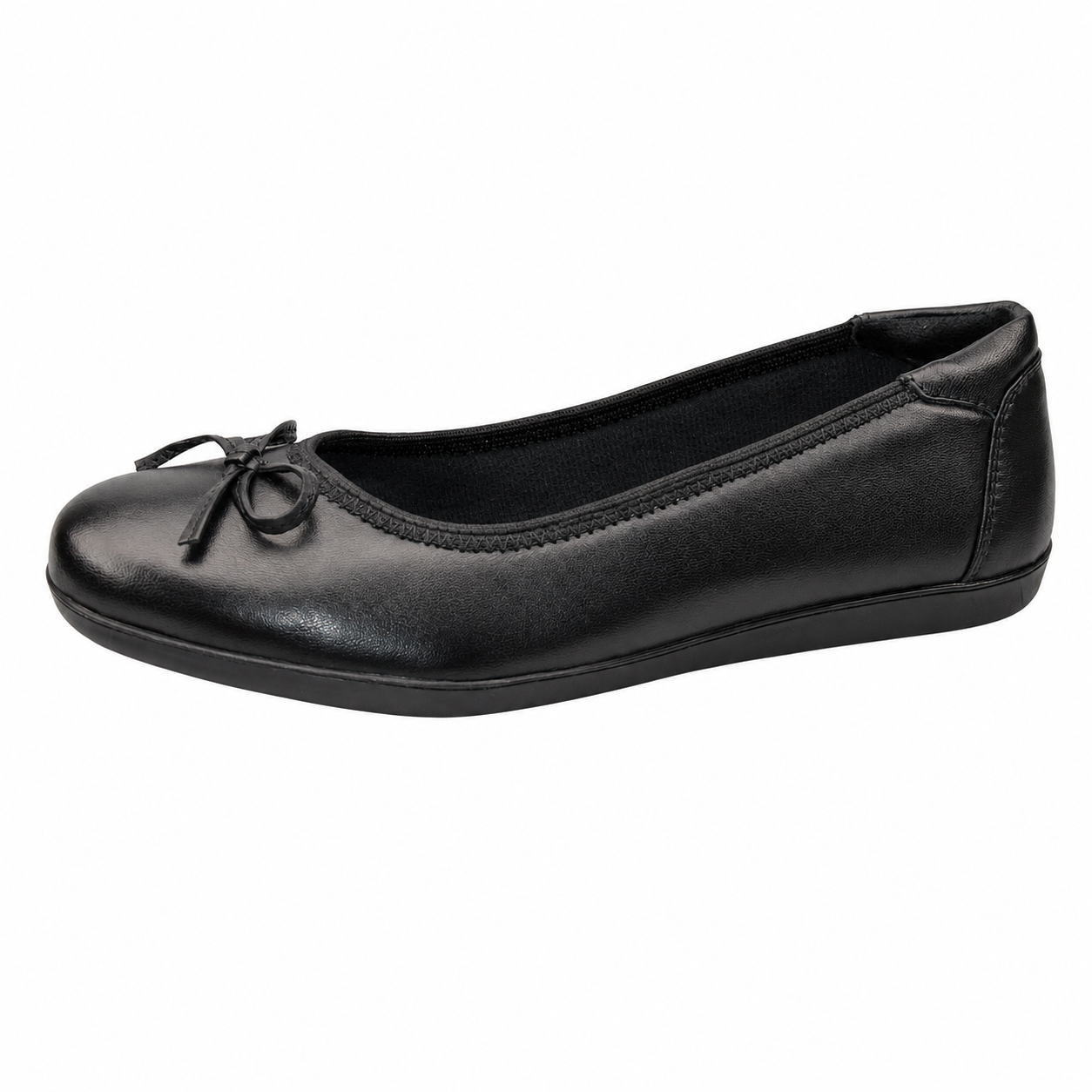 Women's Black Leather Bow Front Ballerina Slip On Comfort Shoes