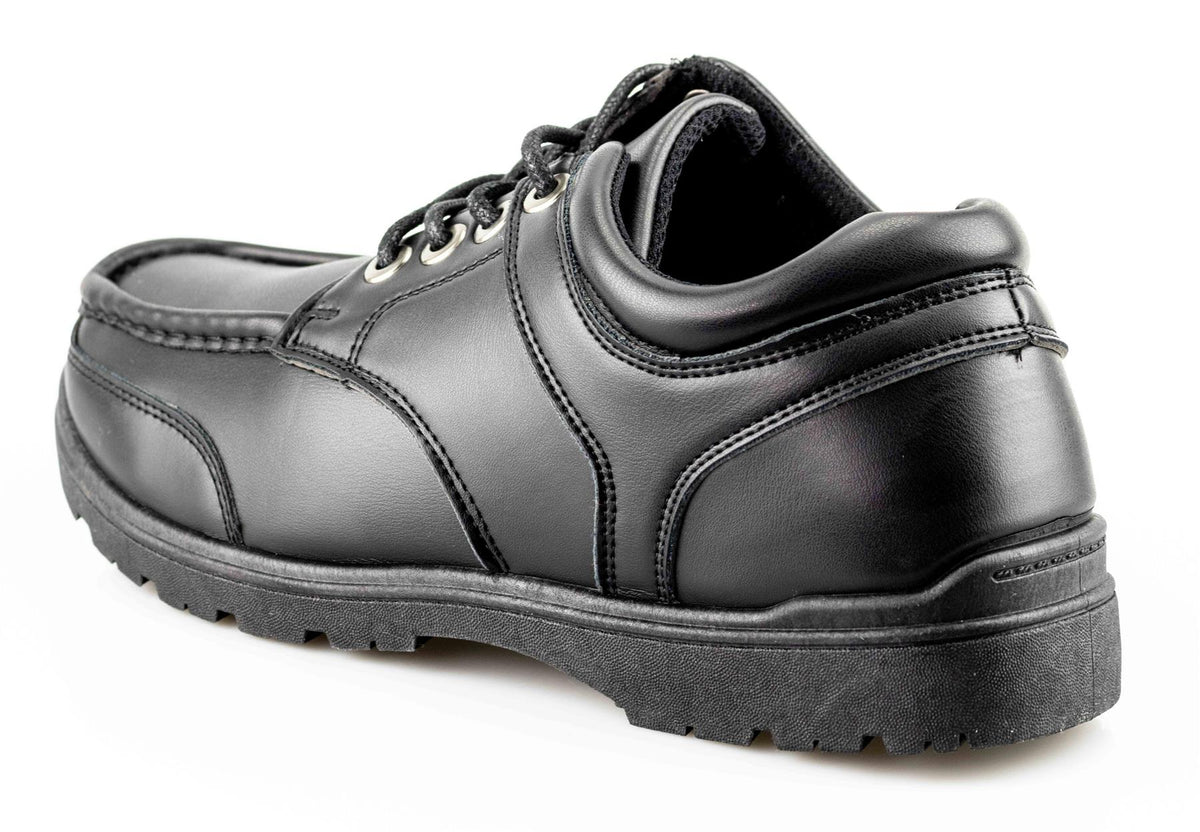Boys Black PU Lace Up School Boat Shoes