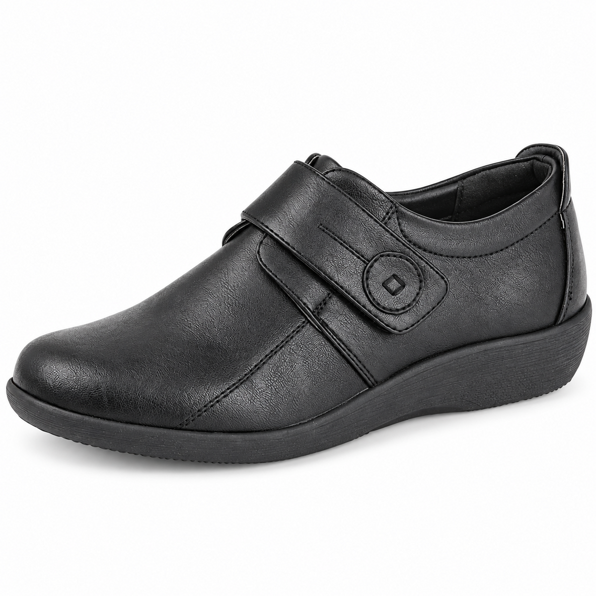 Womens Extra Wide EE Fit Black PU Touch Fastening Comfort Shoes