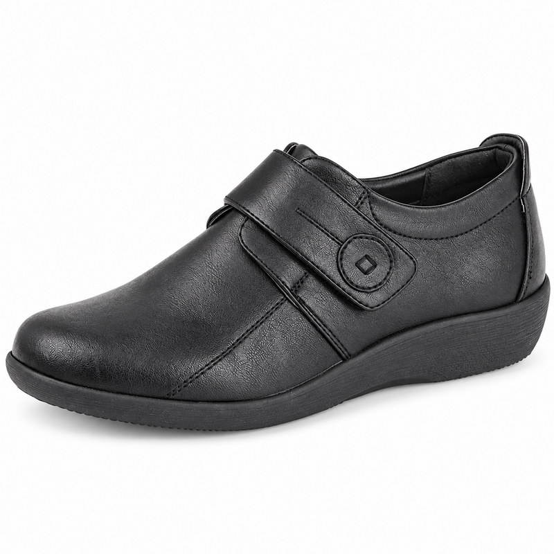 Womens Extra Wide EE Fit Black PU Touch Fastening Comfort Shoes