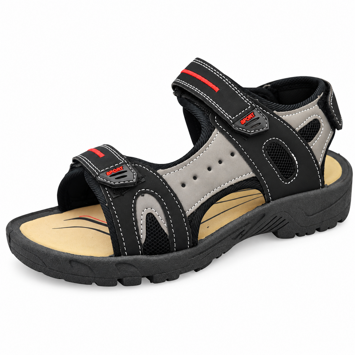 Men's Faux Leather 3-Strap Hiking and Walking Sandals