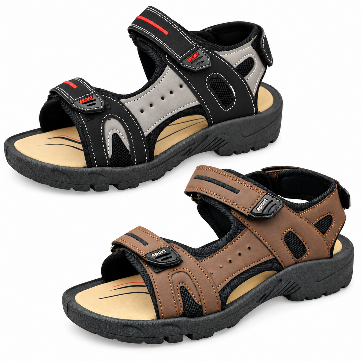 Men's Faux Leather 3-Strap Hiking and Walking Sandals