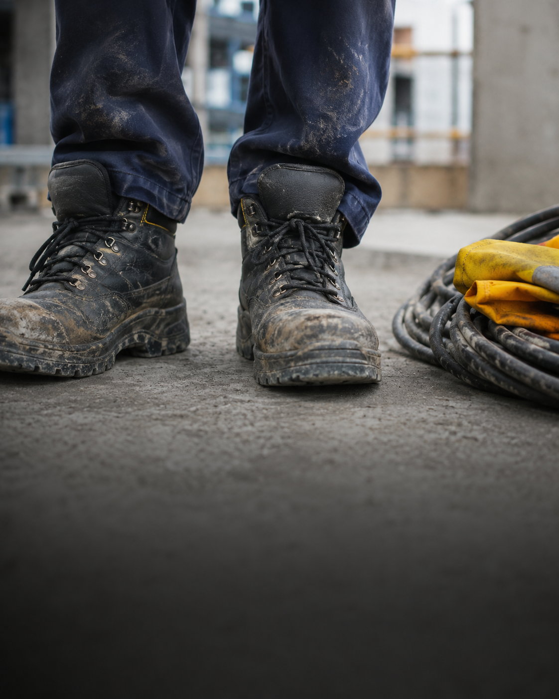 Muddy black safety work boots