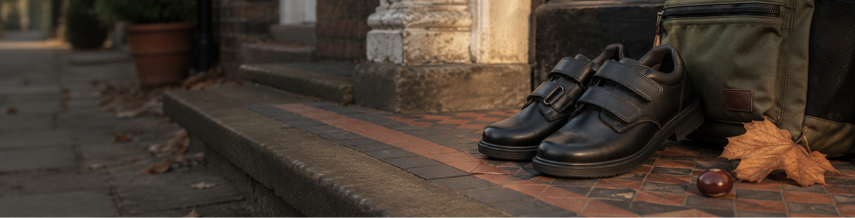 Black leather double-strap school shoes