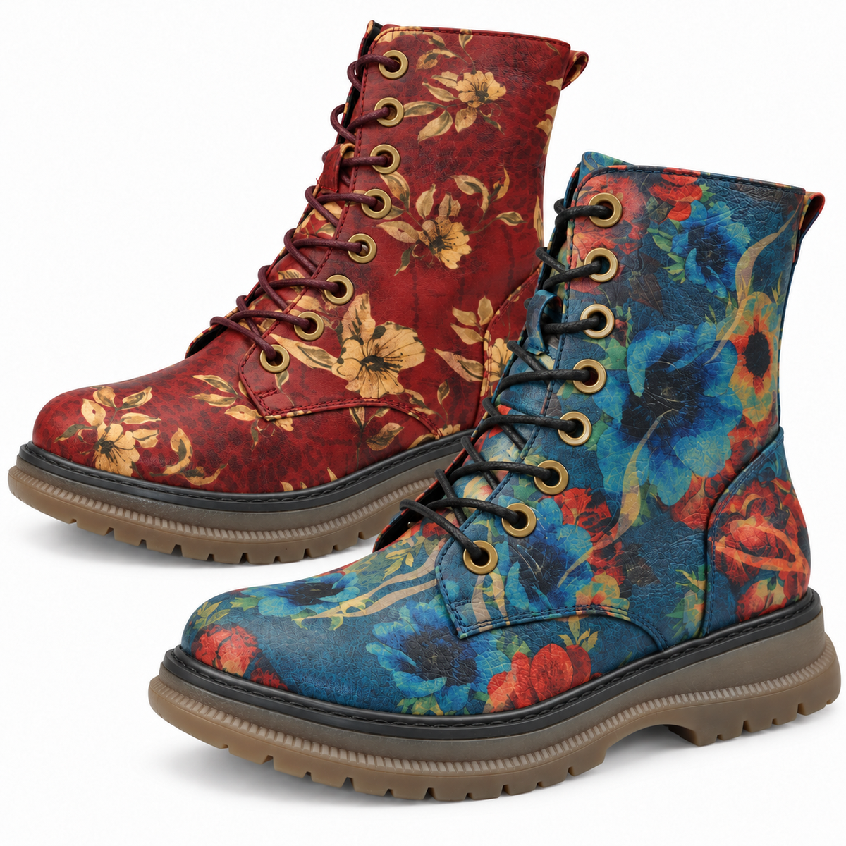 Women's Floral Memory Foam Ankle Boots with Inside Zip