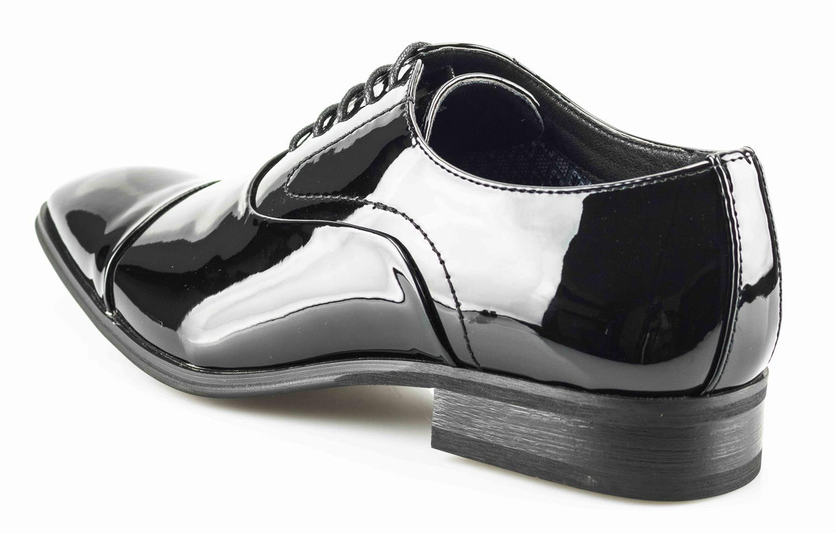 Men's Black Patent PU Capped Oxford Formal Smart Lace Up Shoes