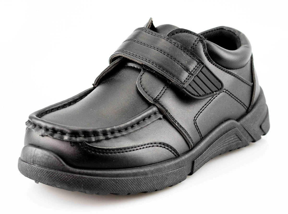 Boys' Black PU Touch-Fastening School Shoes