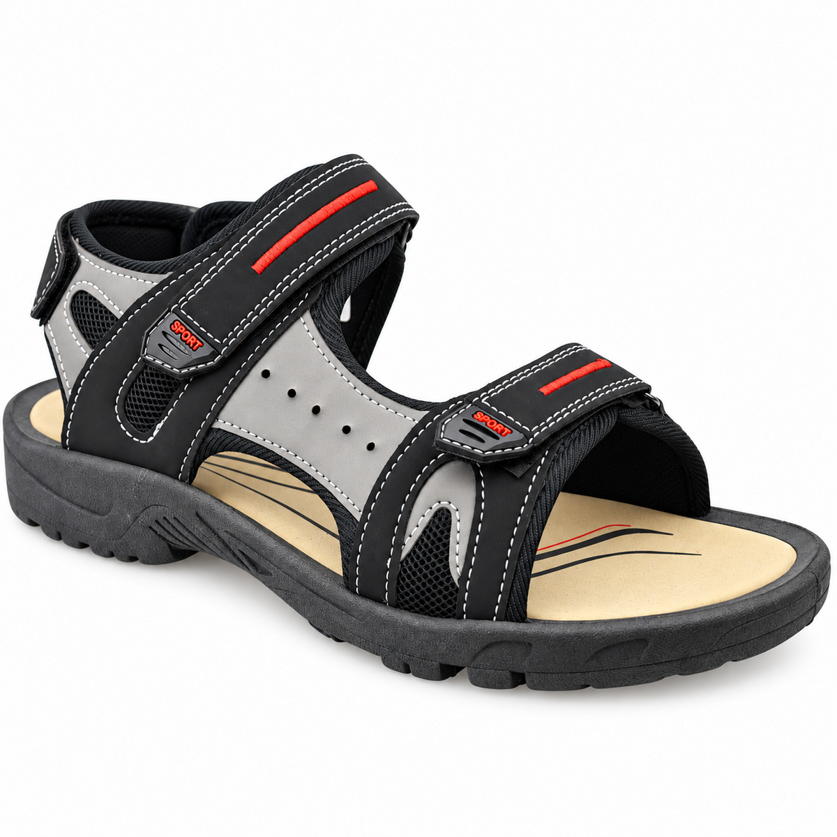 Men's Faux Leather 3-Strap Hiking and Walking Sandals
