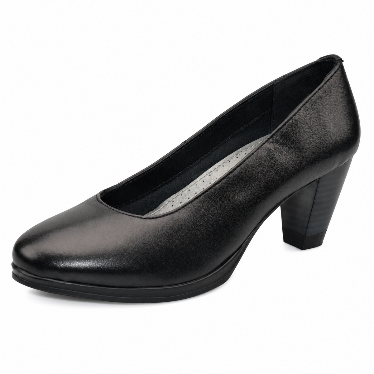 Women's Black Leather Comfort Court Shoes
