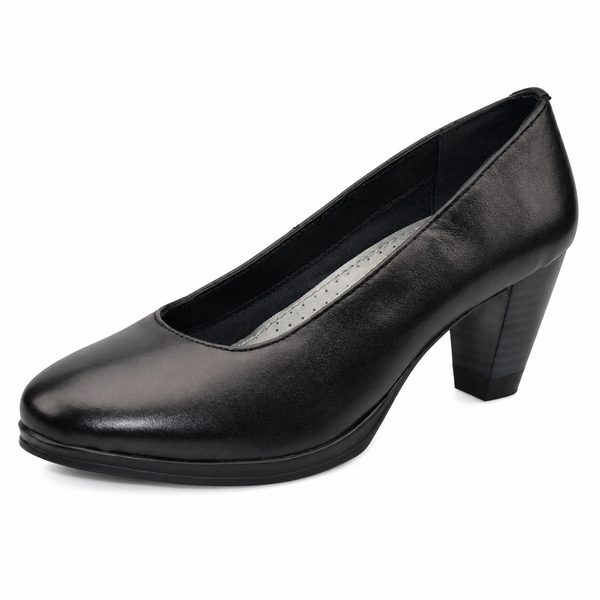 Women's Black Leather Comfort Court Shoes