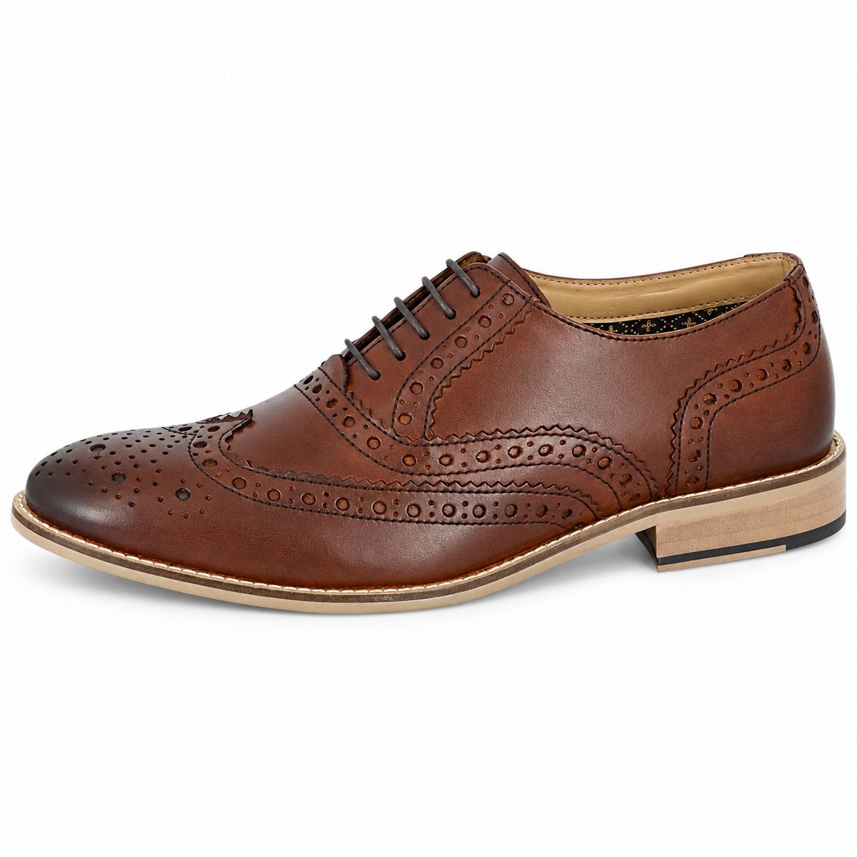 Men's Smart Leather Lace Up Oxford Brogue Shoes in Conker Brown and Tan