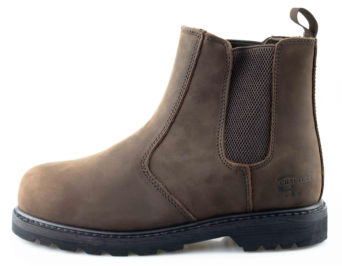 Men's Brown Crazyhorse Leather Safety Chelsea Dealer Boots