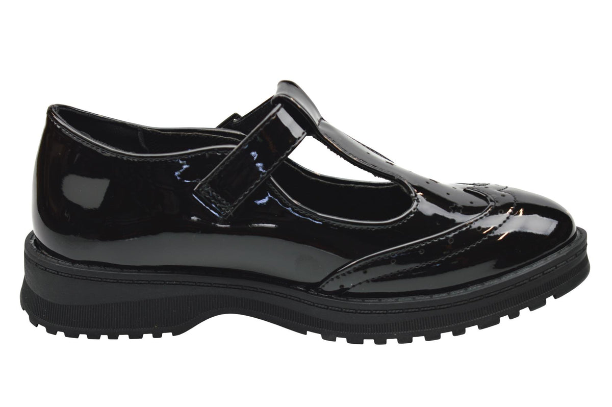 Girls Buckle T Bar Brogue School Shoes