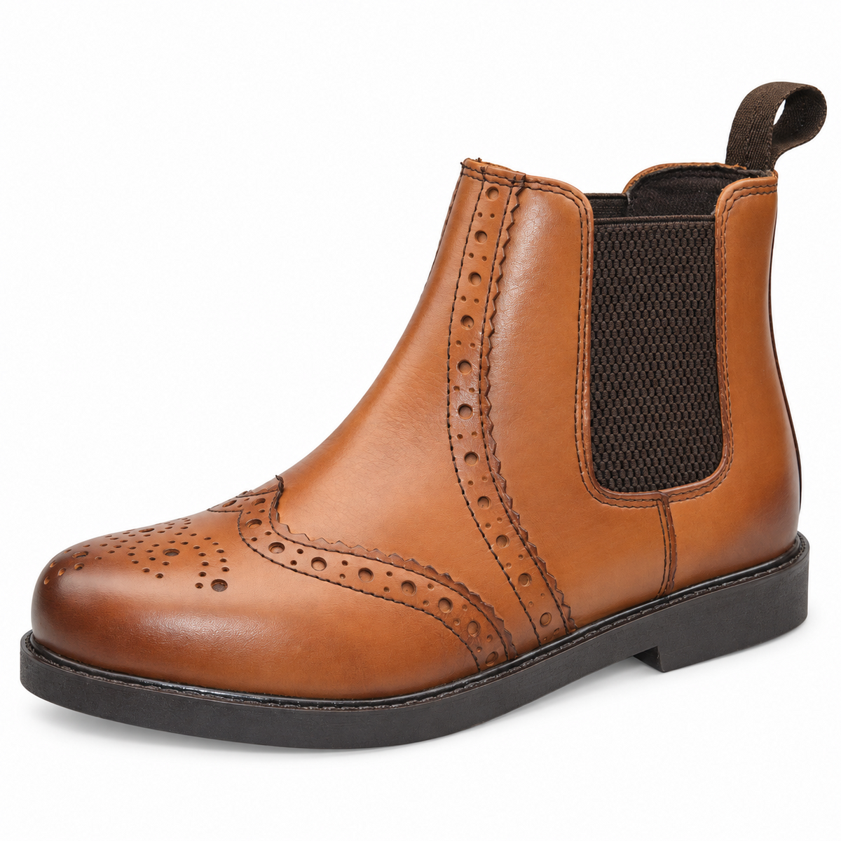 Boys Leather Brogue Ankle Boots with Twin Gussets