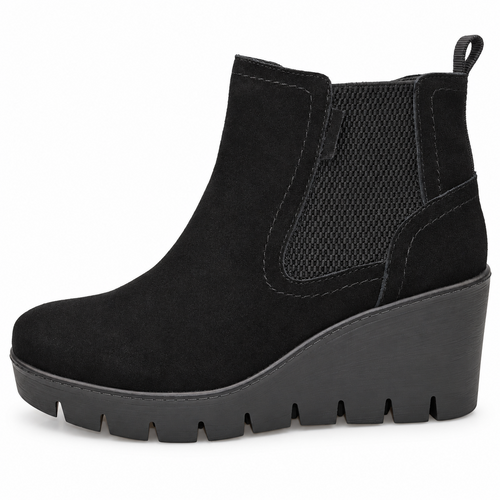 Women's Black Suede Wedge Ankle Boots with Memory Foam