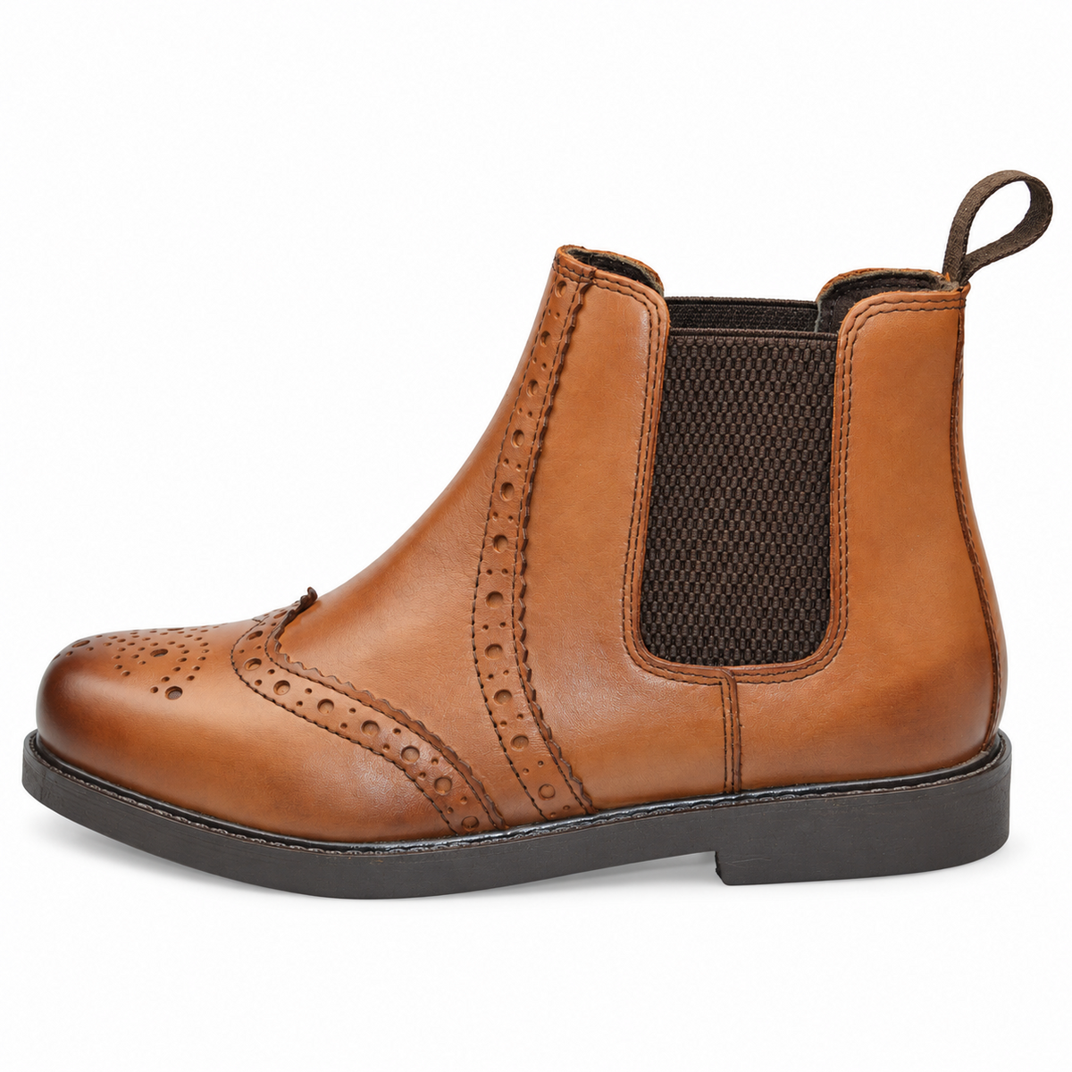 Boys Leather Brogue Ankle Boots with Twin Gussets