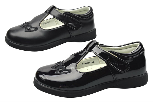 Girls' Infant Black PU Touch Fastening T-Bar School Shoes