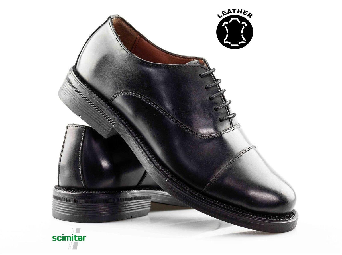 Boys' Black Leather Lace-Up Capped Oxford School Shoes