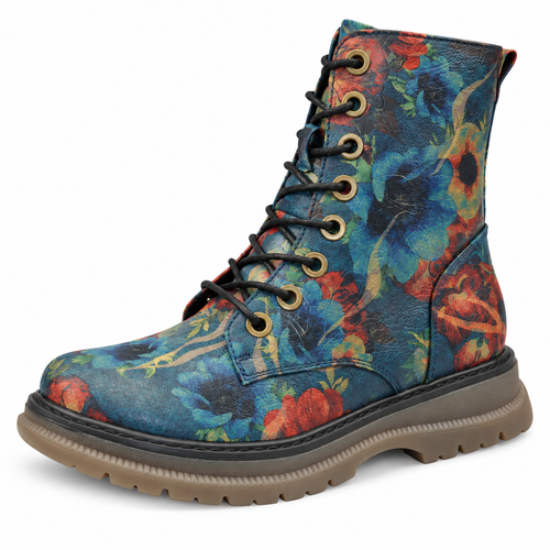 Women's Floral Memory Foam Ankle Boots with Inside Zip