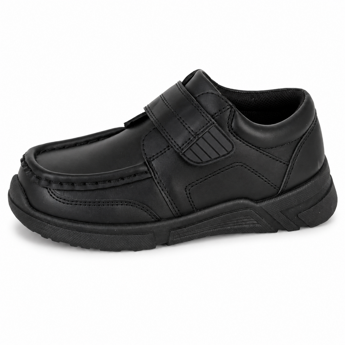 Boys' Black PU Touch-Fastening School Shoes