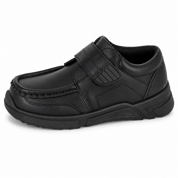 Boys' Black PU Touch-Fastening School Shoes