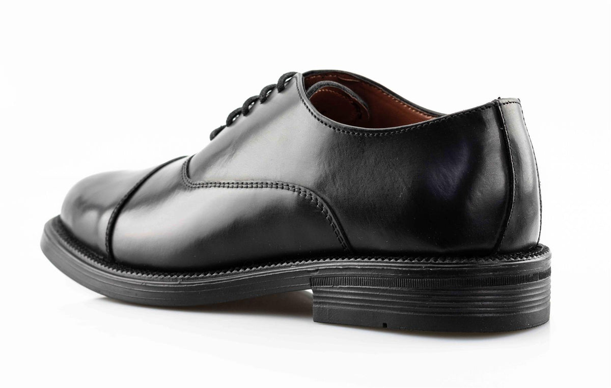 Boys' Black Leather Lace-Up Capped Oxford School Shoes