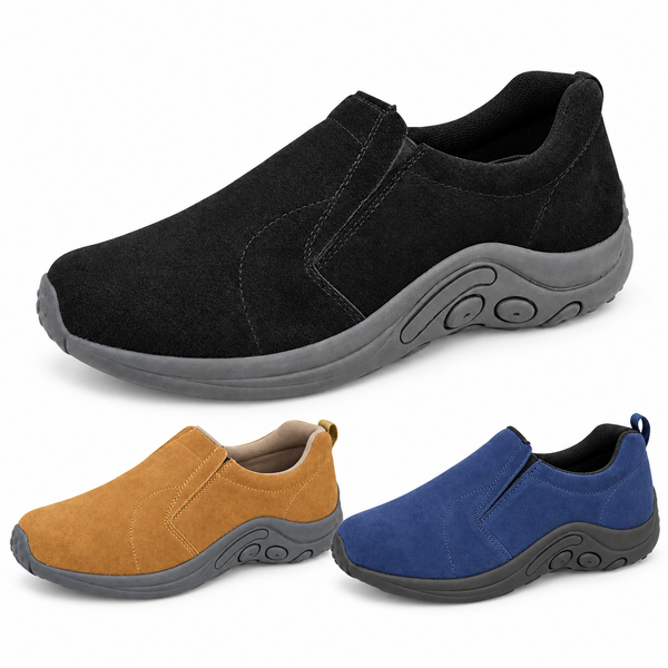 Mens Real Suede Leather Slip On Hiking Walking Shoes
