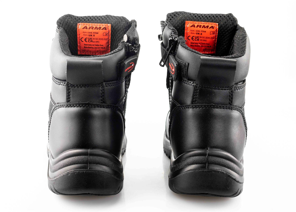 Men's S3 Black Leather Lace Up Side Zip Safety Work Boots