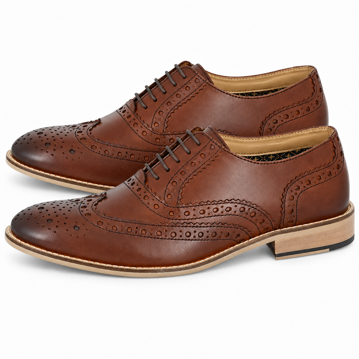Men's Smart Leather Lace Up Oxford Brogue Shoes in Conker Brown and Tan