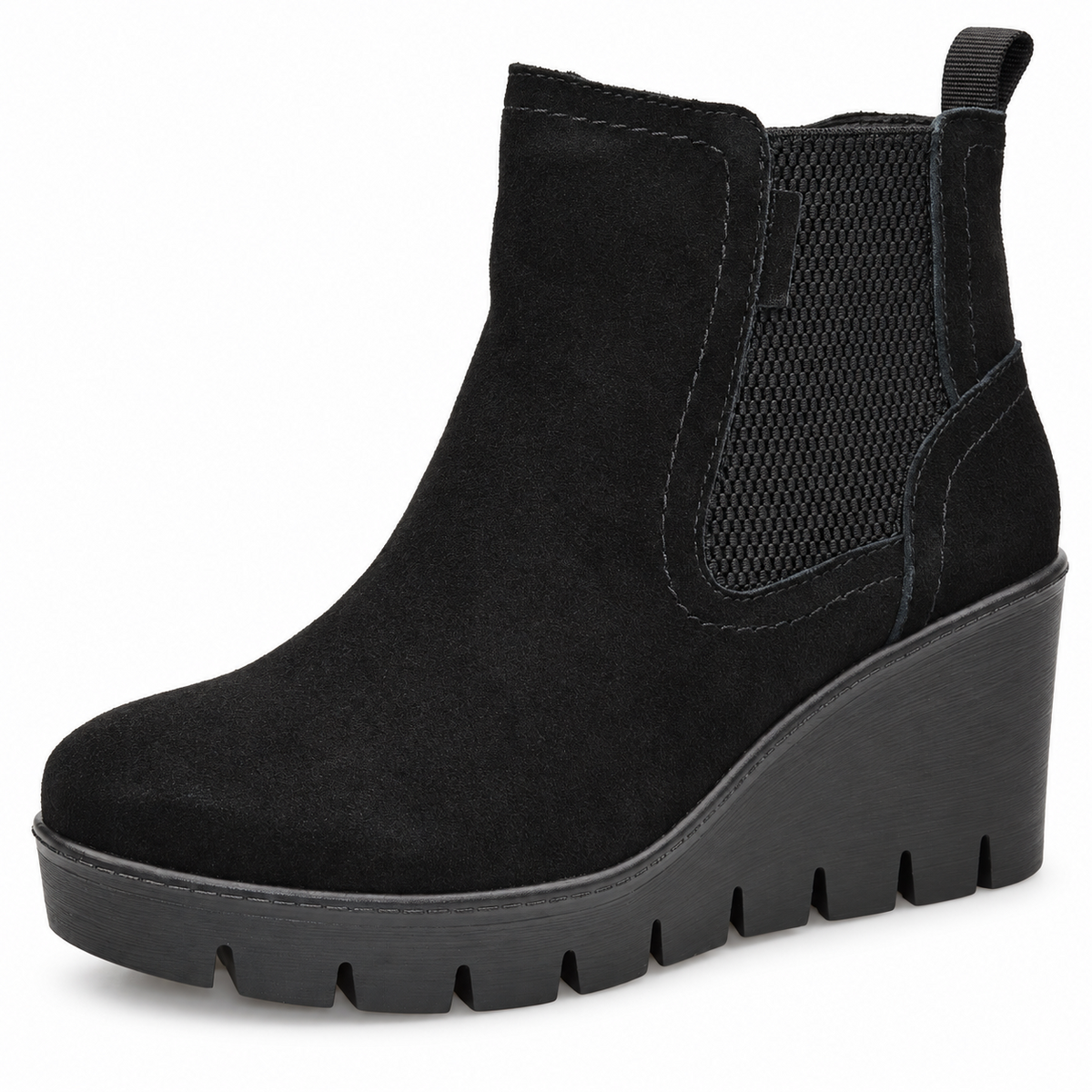 Women's Black Suede Wedge Ankle Boots with Memory Foam
