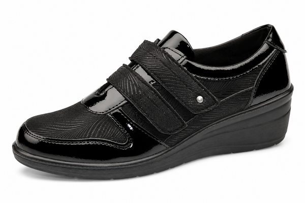 Women's Black Patent Comfort Wedge Shoes