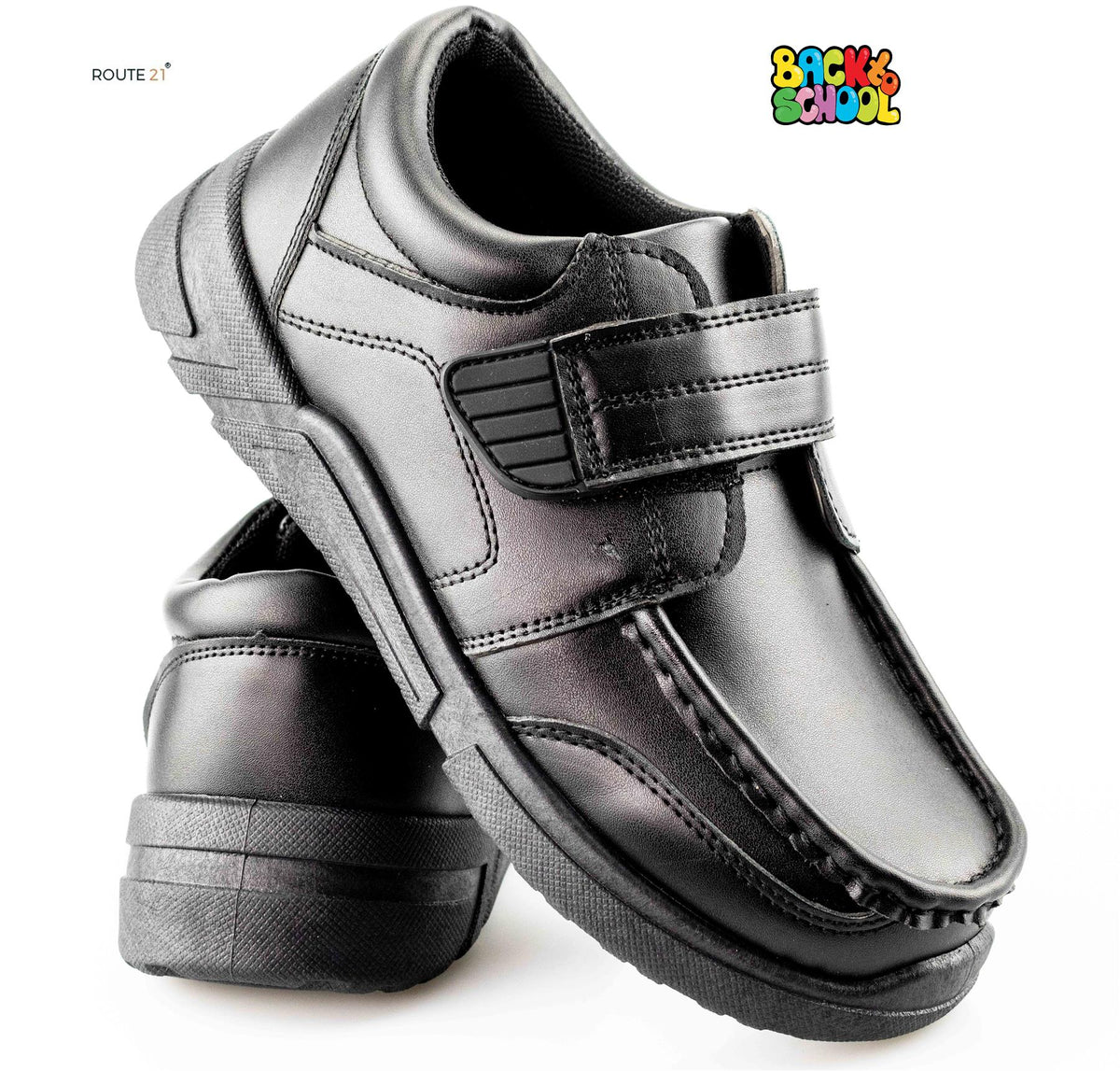 Boys' Black PU Touch-Fastening School Shoes