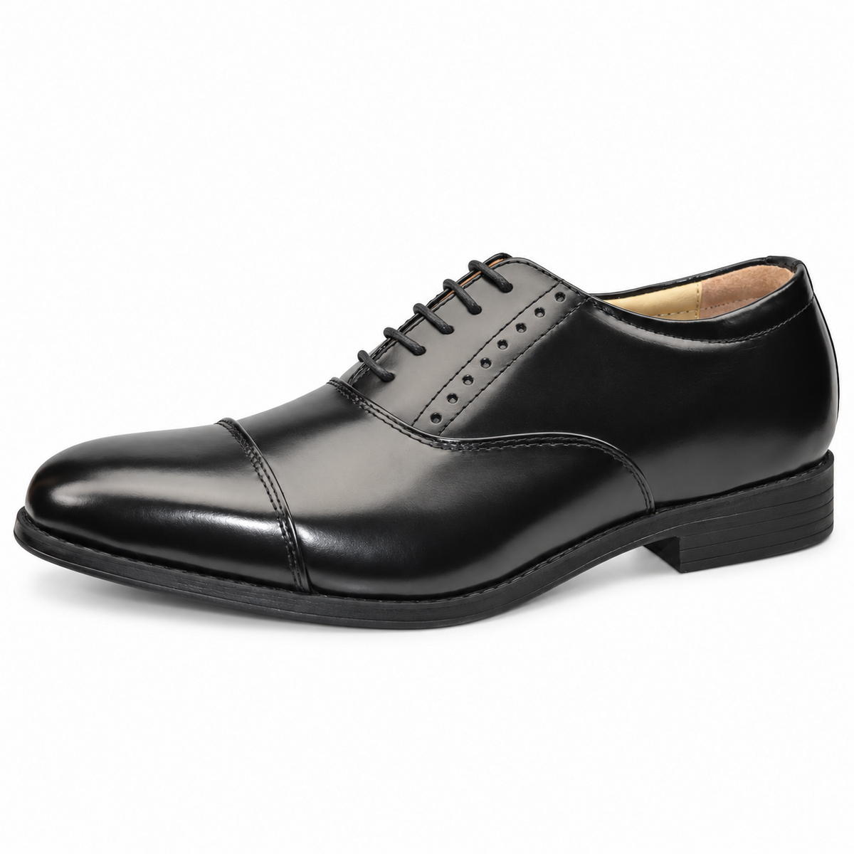Men's Black Hi-Shine Leather Lace-Up Capped Oxford Comfort Smart Shoes