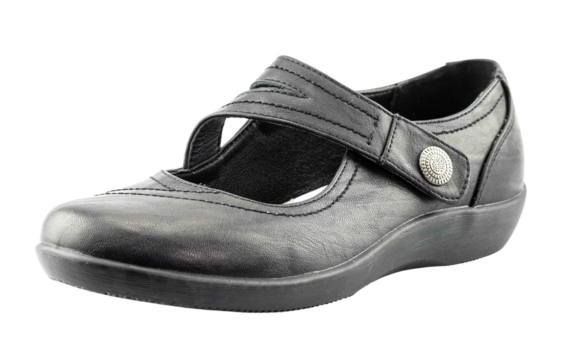 Women's Extra Wide EE Fit Black PU Touch Fastening Bar Shoes