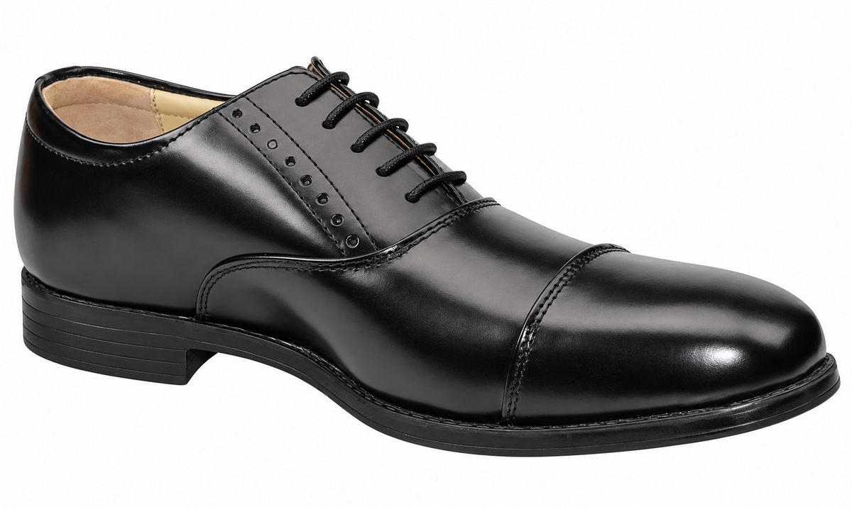 Men's Black Hi-Shine Leather Lace-Up Capped Oxford Comfort Smart Shoes
