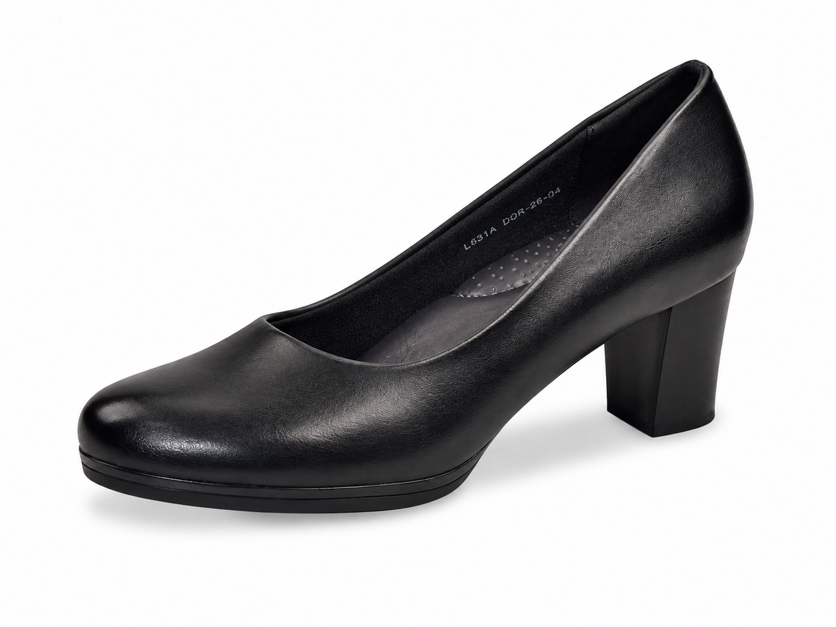 Women's Black PU Comfort Mid Heel Court Shoes