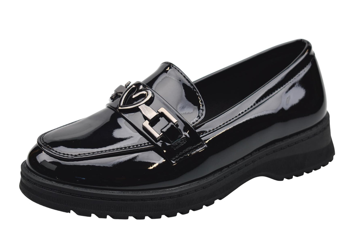 Girls School Shoes Heart Saddle Loafers